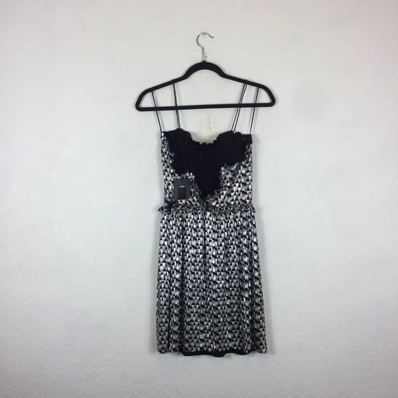 Zara Shimmery Metallic Silver Black Ruffle Party Mini Dress Small - Picture 13 of 14